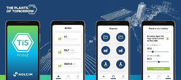 several screenshots from the Holcim TIS mobile App